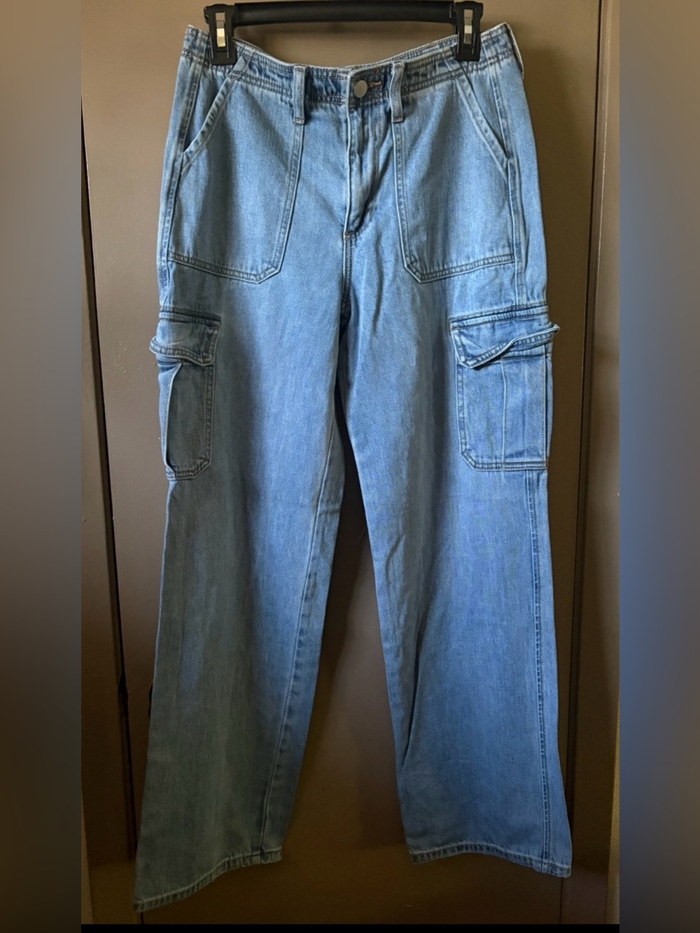 Altar'd State Wide Leg Cargo Jeans Blue Y2K Utility High Waisted Size 26